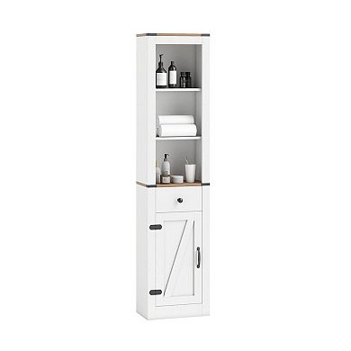 68 Inch Tall Bathroom Storage Cabinet with Barn Door and Drawer Organizer