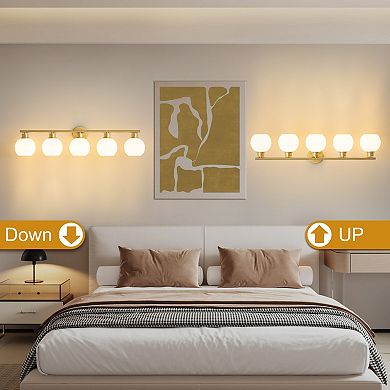 POWLIG 38.98" 5-Light Dimmable Bathroom Vanity Light - Gold Finish with Milky White Glass Shades