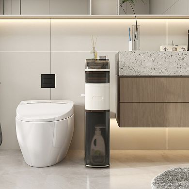 4-Tier Narrow Bathroom Storage Cabinet with Drawers and Tissue Holder