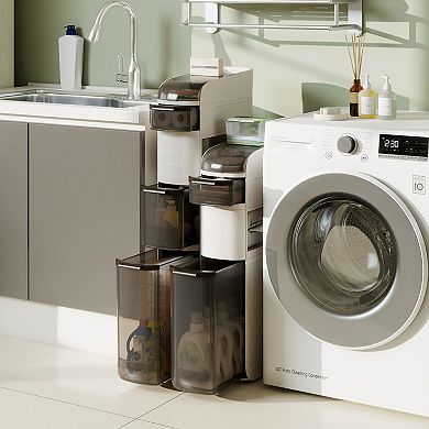 4-Tier Narrow Bathroom Storage Cabinet with Drawers and Tissue Holder