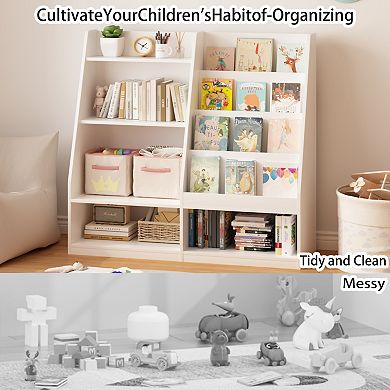 Kids' Bookshelf & Toy Storage Organizer, 4-Tier Multifunctional Wooden Display Rack, White