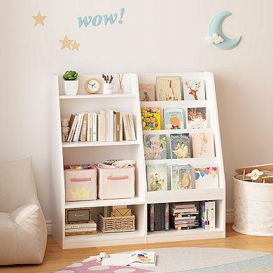 Kids' Bookshelf & Toy Storage Organizer, 4-Tier Multifunctional Wooden Display Rack, White