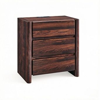 ZUQIETA 6 Modern Nightstand with Charging Station,3Drawers&Open Shelf, Brown Wood Rounded Design