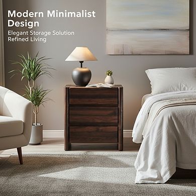 ZUQIETA 6 Modern Nightstand with Charging Station,3Drawers&Open Shelf, Brown Wood Rounded Design