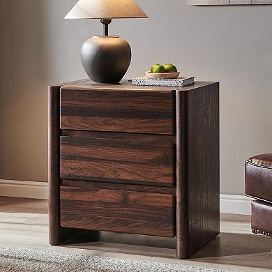 ZUQIETA 6 Modern Nightstand with Charging Station,3Drawers&Open Shelf, Brown Wood Rounded Design
