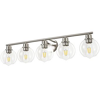POWLIG 38.98" 5-Light Dimmable Bathroom Vanity Light - Black&Gold Finish with Clear Glass Shades