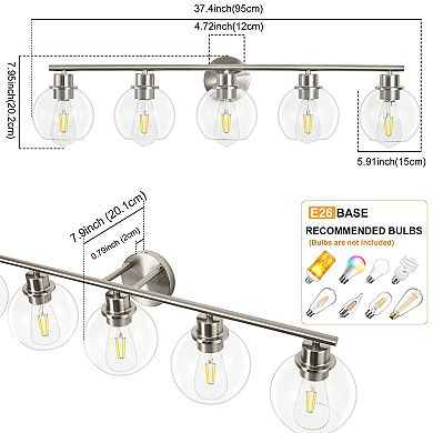 POWLIG 38.98" 5-Light Dimmable Bathroom Vanity Light - Black&Gold Finish with Clear Glass Shades