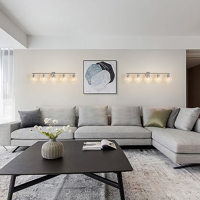 POWLIG 38.98" 5-Light Dimmable Bathroom Vanity Light - Black&Gold Finish with Clear Glass Shades