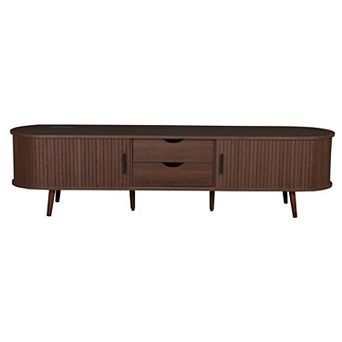 70''Mid-Century Modern TV Stand with Roller Shutter Doors, Drawers,Power Outlets for Living Room