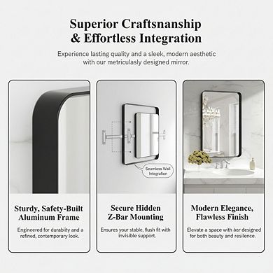 KSIZUIS Dual-Orientation Bathroom Mirror - 24”x36” Matte Black Farmhouse Style, Hangs Horizontal/Ver