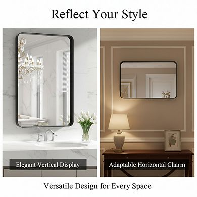 KSIZUIS Dual-Orientation Bathroom Mirror - 24”x36” Matte Black Farmhouse Style, Hangs Horizontal/Ver