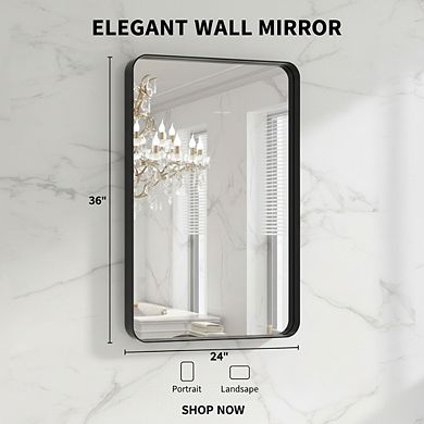 KSIZUIS Dual-Orientation Bathroom Mirror - 24”x36” Matte Black Farmhouse Style, Hangs Horizontal/Ver