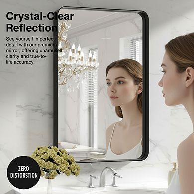 KSIZUIS Dual-Orientation Bathroom Mirror - 24”x36” Matte Black Farmhouse Style, Hangs Horizontal/Ver