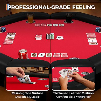 48"Folding Poker Table,8 Players Octagon Casino Table for Texas Holdem Games