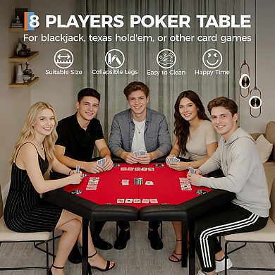 48"Folding Poker Table,8 Players Octagon Casino Table for Texas Holdem Games