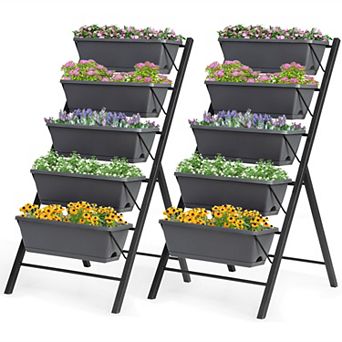 Costway Set of 2 4 FT Vertical Raised Garden Bed 5 tier Planter Box for Patio Balcony