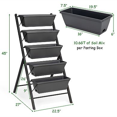 Costway Set of 2 4 FT Vertical Raised Garden Bed 5-Tier Planter Box for Patio Balcony