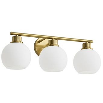 POWLIG 21.65" 3-Light Dimmable Bathroom Vanity Light - Black Finish with Milky White Glass Shades