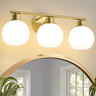 POWLIG 21.65" 3-Light Dimmable Bathroom Vanity Light - Black Finish with Milky White Glass Shades