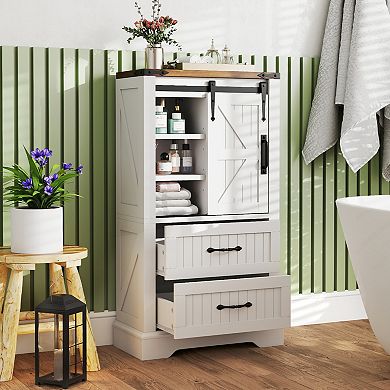 Farmhouse Bathroom Floor Storage Cabinet Freestanding Organizer