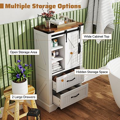 Farmhouse Bathroom Floor Storage Cabinet Freestanding Organizer