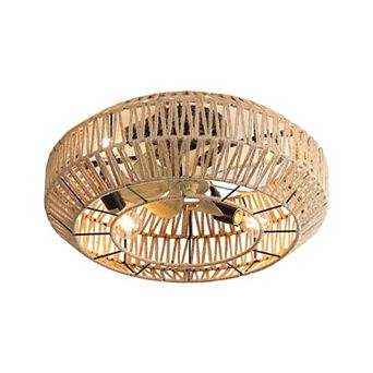 22 in New Boho Caged Ceiling Fan With Enclosed Rattan 6 Speeds Remote Control