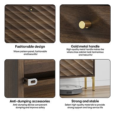 Mid-Century Walnut Storage Cabinet Shoe Cabinet with Metal Legs