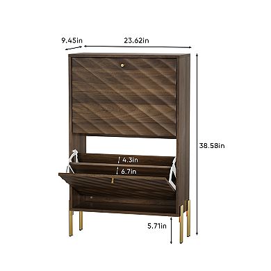 Mid-Century Walnut Storage Cabinet Shoe Cabinet with Metal Legs