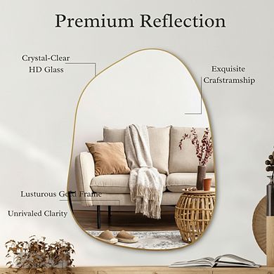 KSIZUIS Asymmetrical Gold Wall Mirror - 32"x24" Irregular Modern Boho Decor for Living Room & Bedroo