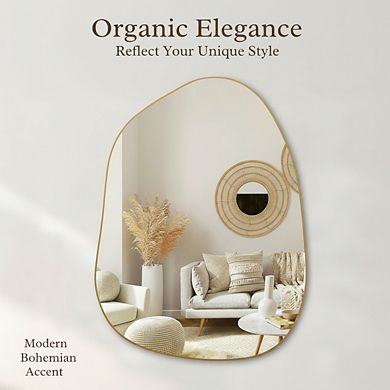 KSIZUIS Asymmetrical Gold Wall Mirror - 32"x24" Irregular Modern Boho Decor for Living Room & Bedroo