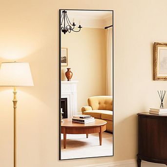 KSIZUIS Dual Mount Full Length Mirror - 25"x71" with Stand for Wall Hanging or Leaning, Black