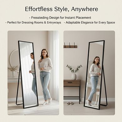 KSIZUIS Dual Mount Full Length Mirror - 25"x71" with Stand for Wall Hanging or Leaning, Black