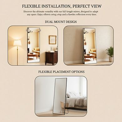 KSIZUIS Dual Mount Full Length Mirror - 25"x71" with Stand for Wall Hanging or Leaning, Black