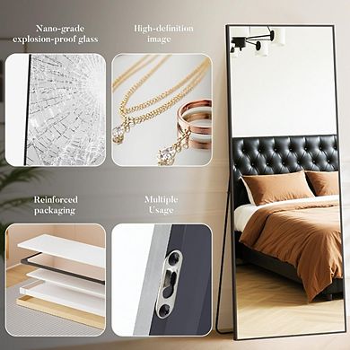KSIZUIS Dual Mount Full Length Mirror - 25"x71" with Stand for Wall Hanging or Leaning, Black