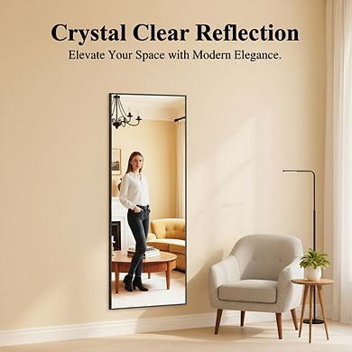 KSIZUIS Dual Mount Full Length Mirror - 25"x71" with Stand for Wall Hanging or Leaning, Black