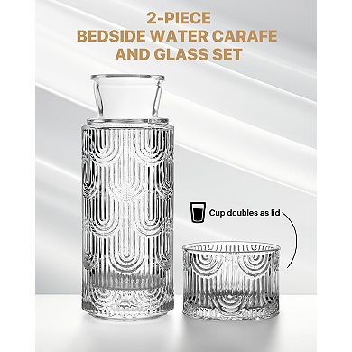 Bedside Carafe with Glass Lid for Nightstand, Kitchen 21.6 Oz & 6 Oz