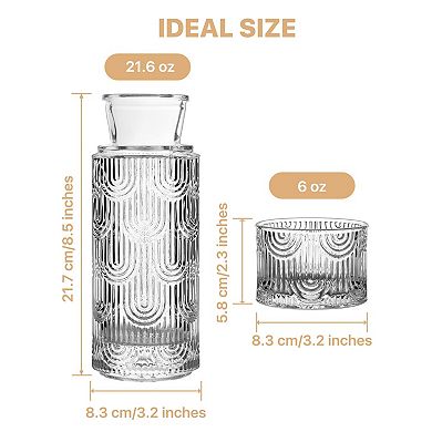 Bedside Carafe with Glass Lid for Nightstand, Kitchen 21.6 Oz & 6 Oz