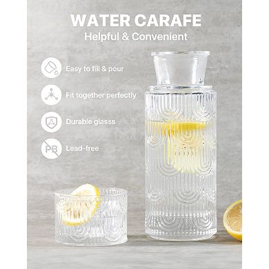 Bedside Carafe with Glass Lid for Nightstand, Kitchen 21.6 Oz & 6 Oz