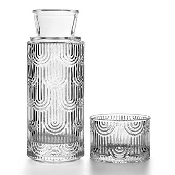 Bedside Carafe with Glass Lid for Nightstand, Kitchen 21.6 Oz & 6 Oz