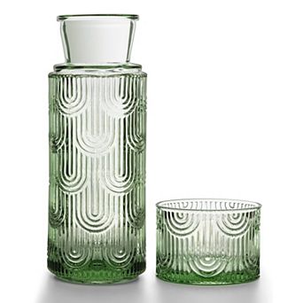 Bedside Carafe with Glass Lid for Nightstand, Kitchen 21.6 Oz & 6 Oz