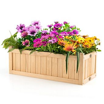 Costway Outdoor Wooden Planter Box Folding Raised Garden Plant Container w/Drainage Hole