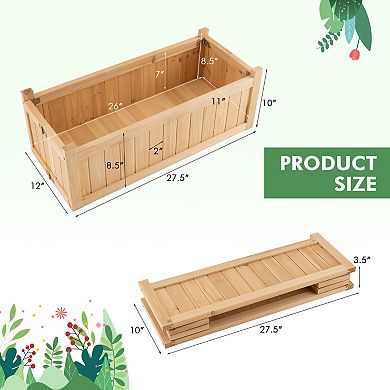 Costway Outdoor Wooden Planter Box Folding Raised Garden Plant Container w/Drainage Hole