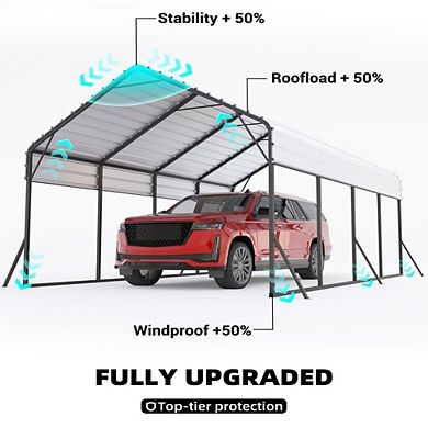 Metal Carport Canopy with Reinforced Steel Frame and Galvanized Roof