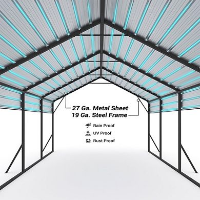 Metal Carport Canopy with Reinforced Steel Frame and Galvanized Roof