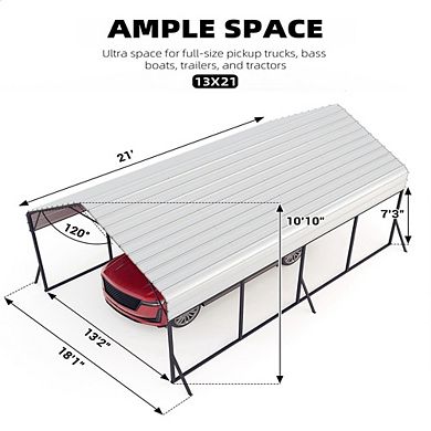 Metal Carport Canopy with Reinforced Steel Frame and Galvanized Roof