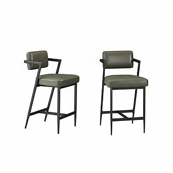 Bar Stools Set of 2 with Armrest, Upholstered Counter Height Bar Stools with Backrest and Footrest