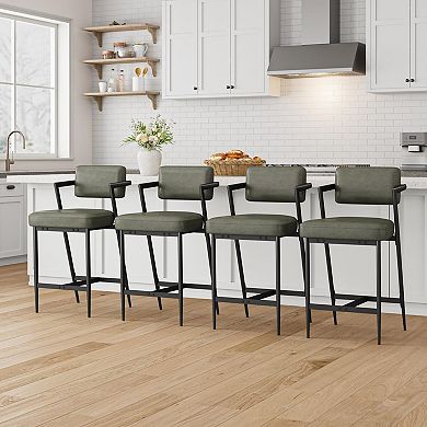 Bar Stools Set of 2 with Armrest, Upholstered Counter Height Bar Stools with Backrest and Footrest