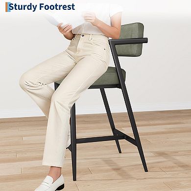 Bar Stools Set of 2 with Armrest, Upholstered Counter Height Bar Stools with Backrest and Footrest