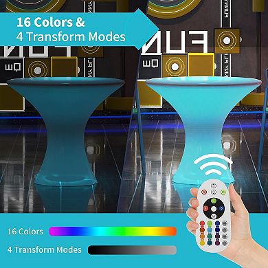 23" H Round LED Light Up Bar Table, 16 RGB Colors Rechargeable Waterproof Cocktail Table