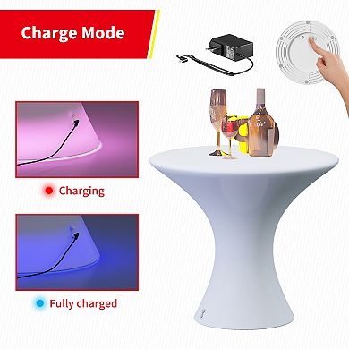23" H Round LED Light Up Bar Table, 16 RGB Colors Rechargeable Waterproof Cocktail Table